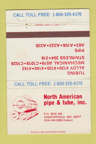 Matchbook Cover - North American Pipe and Tube Chesterfield MO 40 Strike