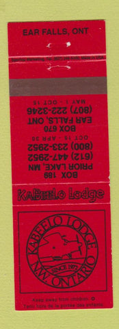 Matchbook Cover - Kabeelo Lodge Ear Falls ON Prior Lake MN