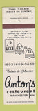 Matchbook Cover - Anton's Restaurant Manchester NH