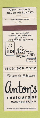 Matchbook Cover - Anton's Restaurant Manchester NH