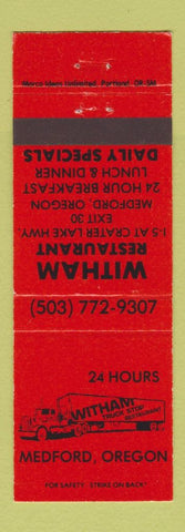 Matchbook Cover - Whitam Restaurant Medford OR truck stop