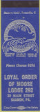 Matchbook Cover - Matchbook Cover Moose Lodge Sharon PA