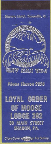 Matchbook Cover - Matchbook Cover Moose Lodge Sharon PA