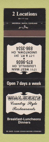 Matchbook Cover - Walker's Country Style Restaurants Uniontown Louisville OH