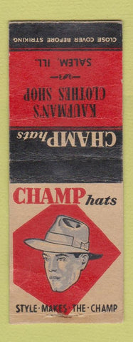 Matchbook Cover - Champ Hats Kaufman's Salem IL BOBTAIL WEAR