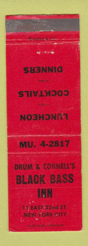 Matchbook Cover - Black Bass Inn New York City Drum & Connell's