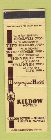 Matchbook Cover - Kildow Hotels Paducah Louisville KY Spencer WV WEAR