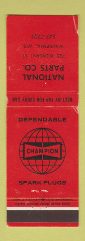 Matchbook Cover - Champion Spark Plugs National Auto Parts Waukesha WI WEAR