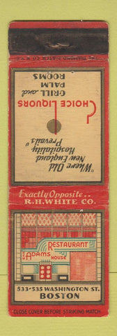 Matchbook Cover - Adams Houst Restaurant Boston MA WORN