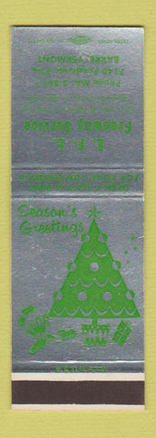 Matchbook Cover - EFE Freeway Service Oil Change Barre VT Christmas SAMPLE