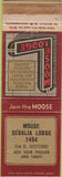 Matchbook Cover - Matchbook Cover Moose Lodge Sedalia MO WEAR