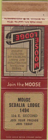 Matchbook Cover - Matchbook Cover Moose Lodge Sedalia MO WEAR