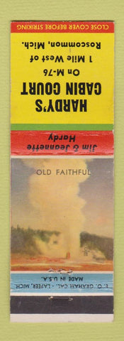 Matchbook Cover - Hardy's Cabin Court Roscommon MI WEAR