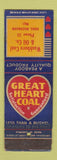 Matchbook Cover - Great Heart Coal Washburn Oil low phone # WORN SAMPLE MISCUT