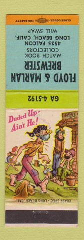 Matchbook Cover - Floyd Marlan Brewster Match Collectors Long Beach CA Hillbilly