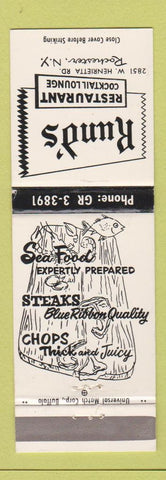 Matchbook Cover - Rund's Restaurant Rochester NY