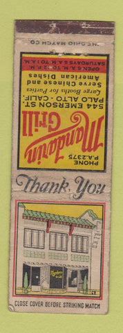 Matchbook Cover - Mandarin Grill Palo Alto CA WORN BOBTAIL