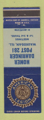 Matchbook Cover - American Legion Homer Dahringer Post 281 Waukegan IL