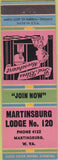 Matchbook Cover - Matchbook Cover Moose Lodge Martinsburg WV