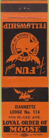 Matchbook Cover - Matchbook Cover Moose Lodge Jeannette PA