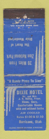 Matchbook Cover - Dixie Hotel Hurriane UT WORN