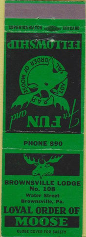Matchbook Cover - Matchbook Cover Moose Lodge Brownsville PA