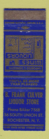 Matchbook Cover - B Frank Culver Liquor Store Rochester NY WEAR