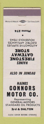Matchbook Cover - Haines Connors Standard oil gas Firestone Juneau AK Haines
