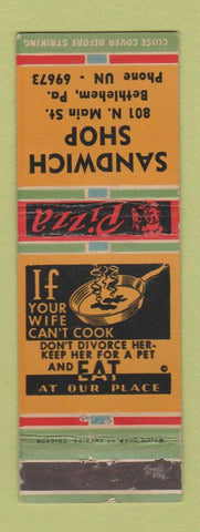 Matchbook Cover - Sandwich Shop Bethlehem PA