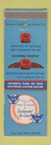 Matchbook Cover - Phillips 66 oil gas Continental Airlines