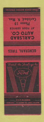 Matchbook Cover - Carlsbad Auto NM low phone # Ford V8 Conoco oil gas
