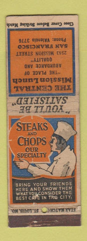 Matchbook Cover - Central Mission Lunch San Francisco CA STAR WORN BOBTAIL