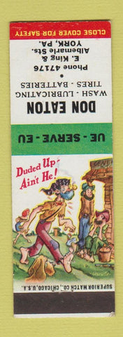 Matchbook Cover - Don Eaton car wash tires York PA hillbilly