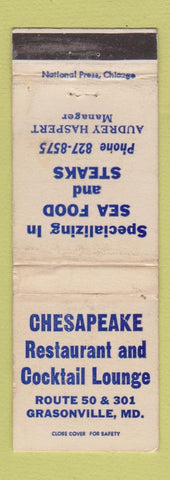 Matchbook Cover - Chesapeake Restaurant Grasonville MD WORN