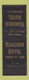 Matchbook Cover - Karcher Hotel Waukegan IL