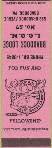 Matchbook Cover - Matchbook Cover Moose Lodge Braddock PA