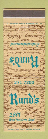 Matchbook Cover - Rund's Restaurant Rochester NY