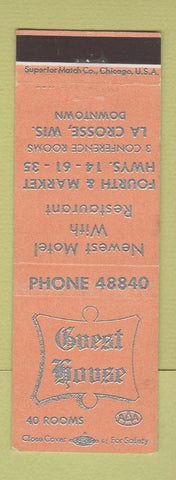 Matchbook Cover - Guest House Motel Restaurant La Crosse WI
