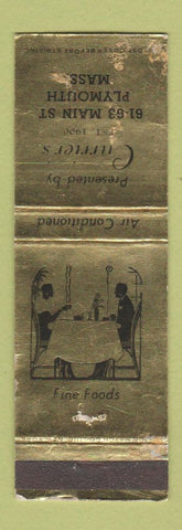 Matchbook Cover - Currier's Restaurant Plymouth MA WEAR