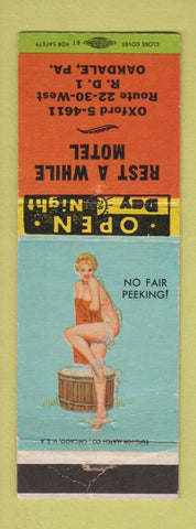 Matchbook Cover - Rest a While Motel Oakdale PA pinup WEAR