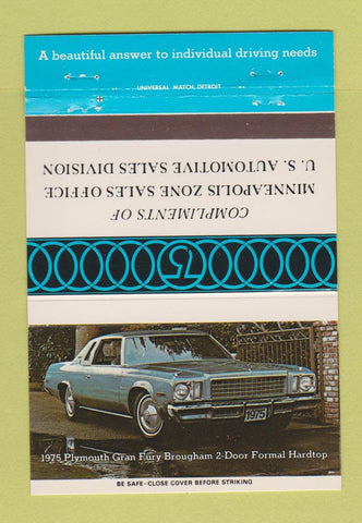 Matchbook Cover - 1975 Plymouth Gran Fury Minneapolis MN Sales Zone 40 Strike