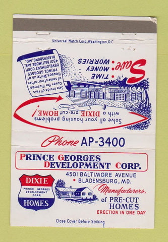 Matchbook Cover - Prince Georges Development Bladensburg MD homes 40 Strike