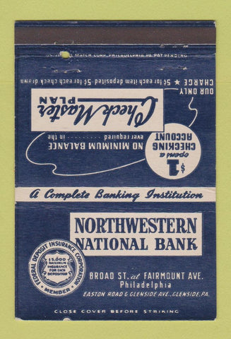 Matchbook Cover - Northwestern National Bank Philadelphia PA  40 Strike