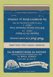 Matchbook Cover - Seamen's Bank Savings 1954 New York City 40 Strike