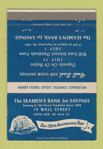Matchbook Cover - Seamen's Bank Savings 1954 New York City 40 Strike