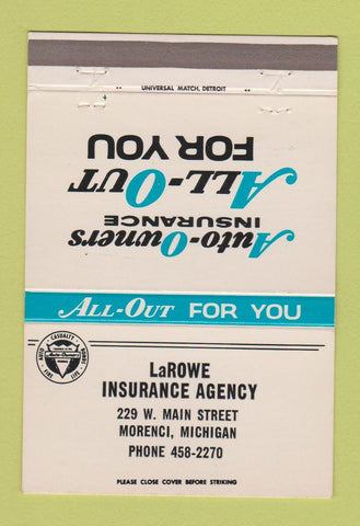 Matchbook Cover - LaRowe Insurance Agency Morenci MI 40 Strike