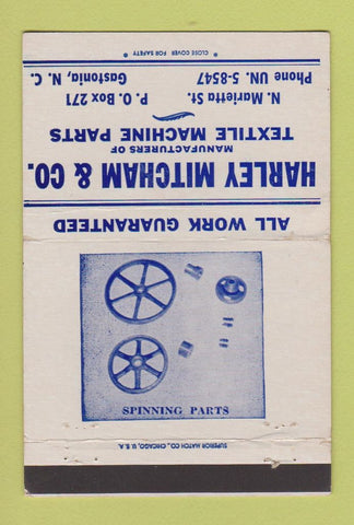 Matchbook Cover - Harley Mitcham Textile Machine Parts Gastonia NC 40 Strike