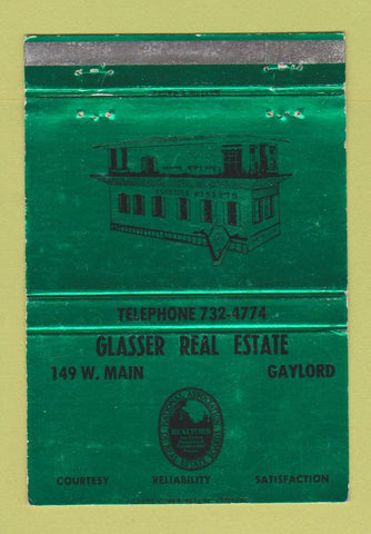 Matchbook Cover - Glasser Real Estate Gaylord MI? WEAR 40 Strike