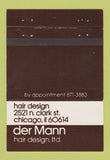 Matchbook Cover - Der Mann Hair Salon Chicago IL 40 Strike
