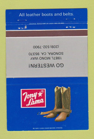 Matchbook Cover - Tony Lama Cowboy Boots Sonora CA 40 Strike